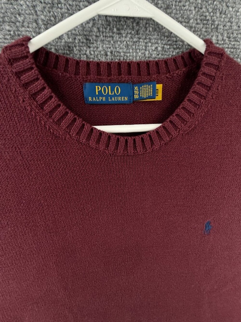 NWOT Polo Ralph Lauren Cotton Crewneck Sweater Red Wine XL Heavyweight Pullover - Picture 3 of 16